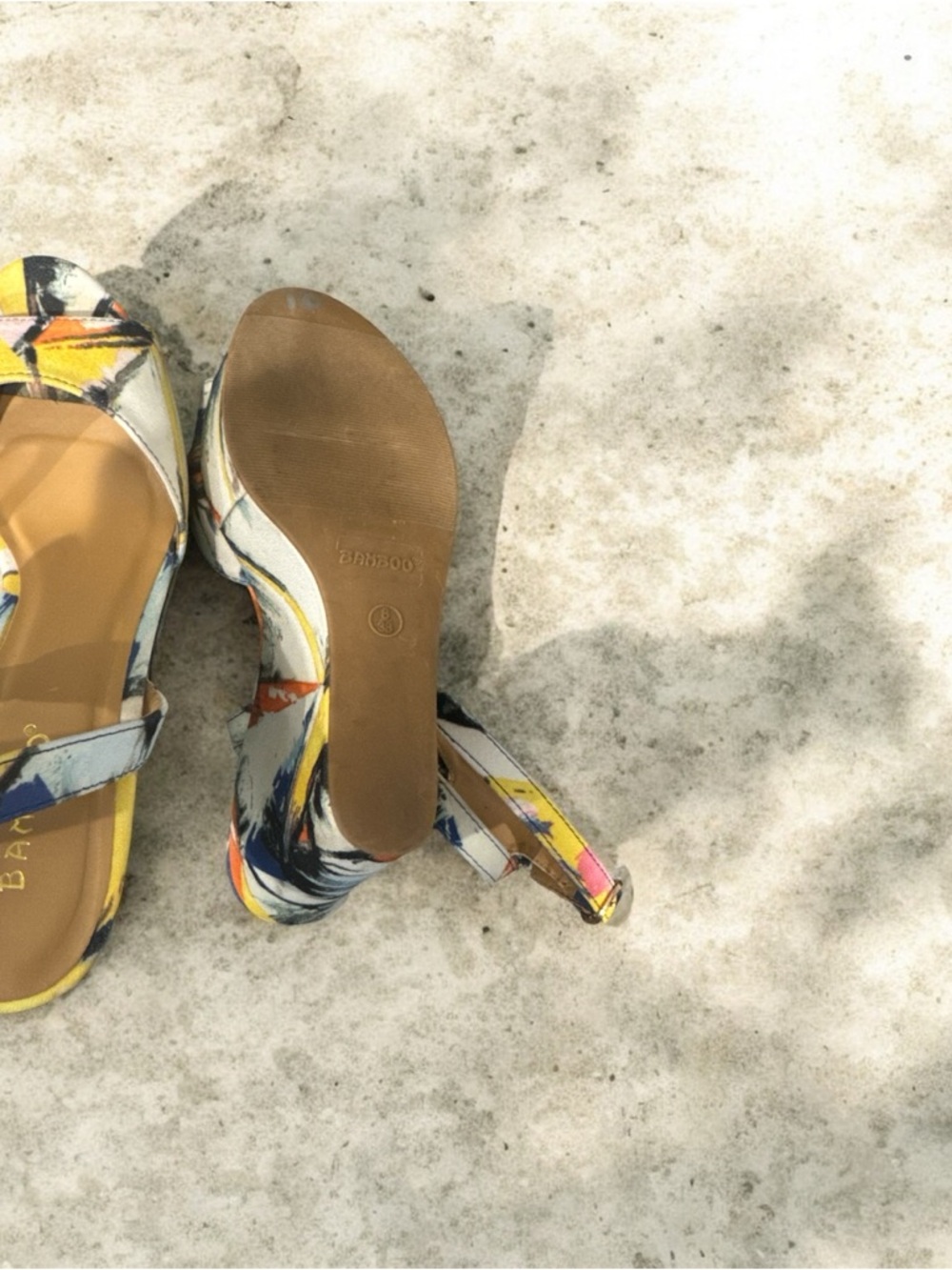 BAMBOO Multicolor Abstract Print Platform Ankle-Strap Heels - Picture 4 of 4